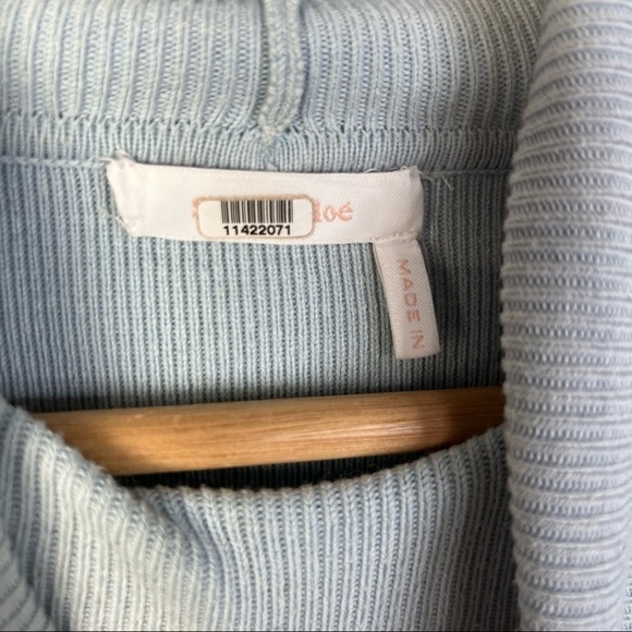 See By Chloe Blue Bisou Turtleneck Ribbed Long Sleeve Sweater Lip Detail S - Picture 7 of 8